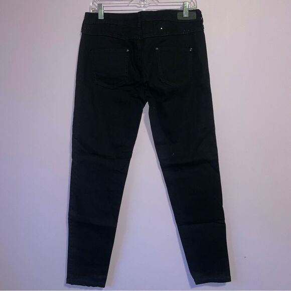 Mango SKinny Jeans Size 10 Black w Black Sequin - Picture 6 of 10